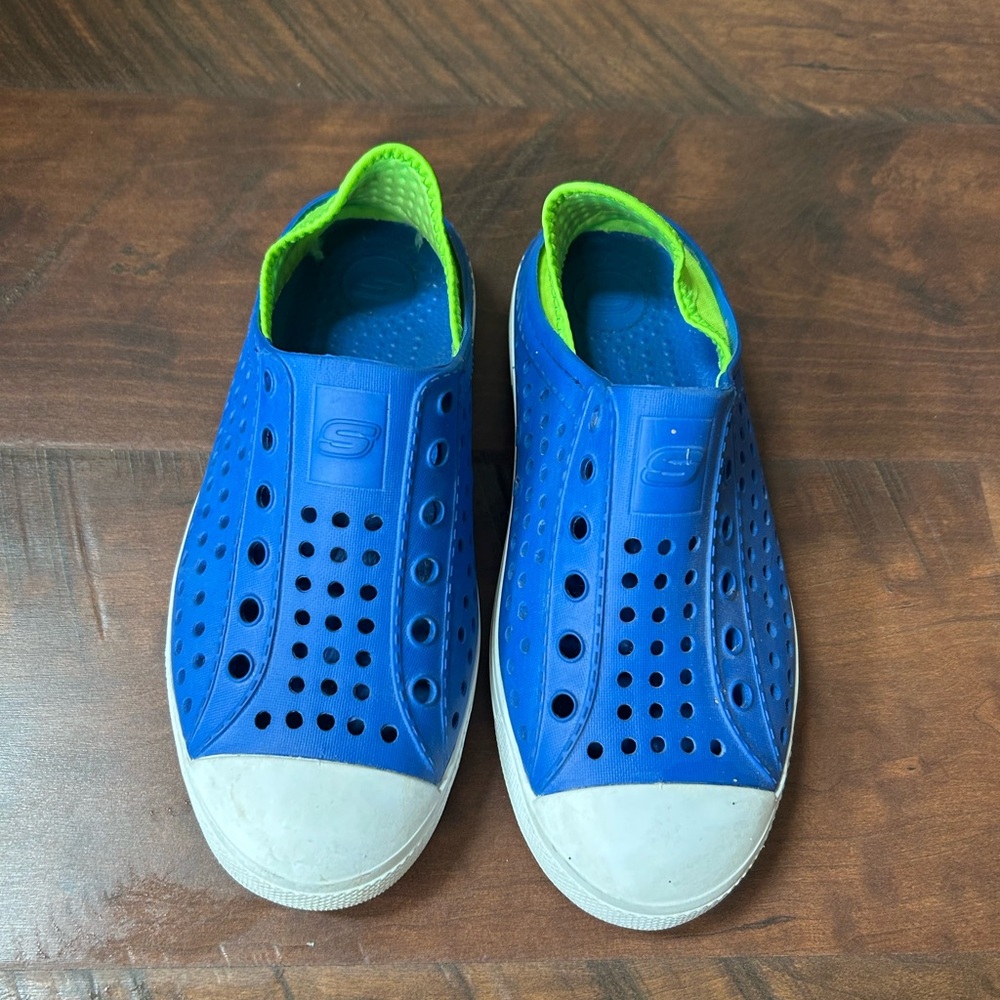 Skechers Kids Blue and Neon Green Slip-On Sneakers